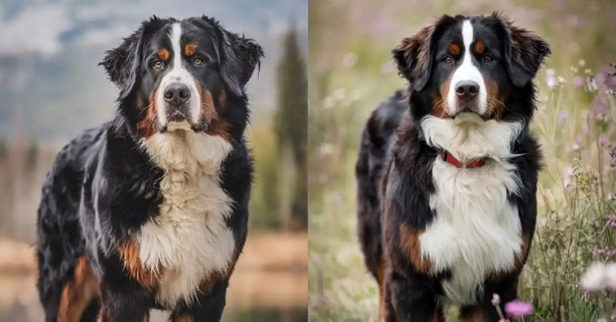 Bernese Mountain Dog - Large Breed with Tri-Color Coat in Scenic Landscape